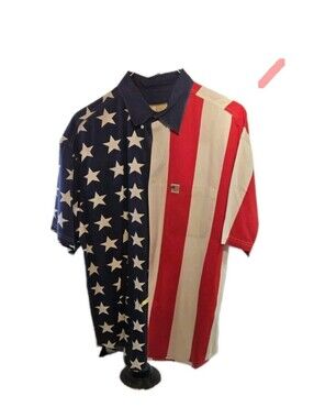 Men's Stars & Stripes Short-Sleeve Polo  Red, White & Blue *Broken Collar Button